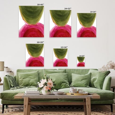 Monem Art Organic Pink and Green Abstract Watercolor Painting - Converging Shapes and Forms - 18x24 ROLLED CANVAS Wall Art by Janel Bragg in Kuwait