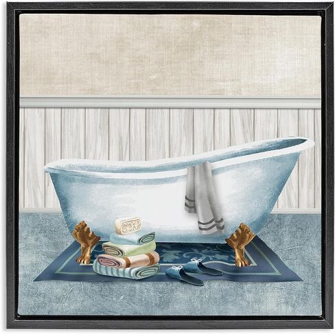 Stupell Industries 'Cozy Clawfoot Bathtub Spa', Floating Frame Canvas Art, Black, 25 x 25 Inches, Easy to Hang and Sturdy, Made in USA, by Conrad Knutsen in Kuwait