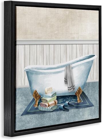 Stupell Industries 'Cozy Clawfoot Bathtub Spa', Floating Frame Canvas Art, Black, 25 x 25 Inches, Easy to Hang and Sturdy, Made in USA, by Conrad Knutsen in Kuwait