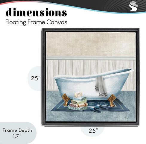 Stupell Industries 'Cozy Clawfoot Bathtub Spa', Floating Frame Canvas Art, Black, 25 x 25 Inches, Easy to Hang and Sturdy, Made in USA, by Conrad Knutsen in Kuwait