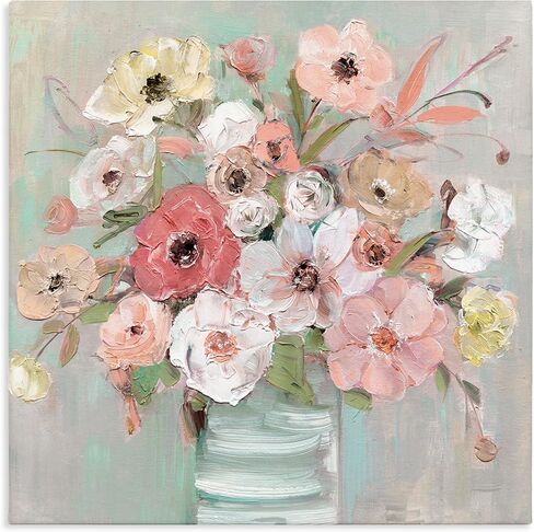 Stupell Industries 'Pastel Garden Peony Bouquet'، لوحة فنية قماشية، 30 × 30 بوصة، سهلة التعليق وقوية، صنع في الولايات المتحدة الأمريكية، بواسطة سالي سواتلاند in Kuwait