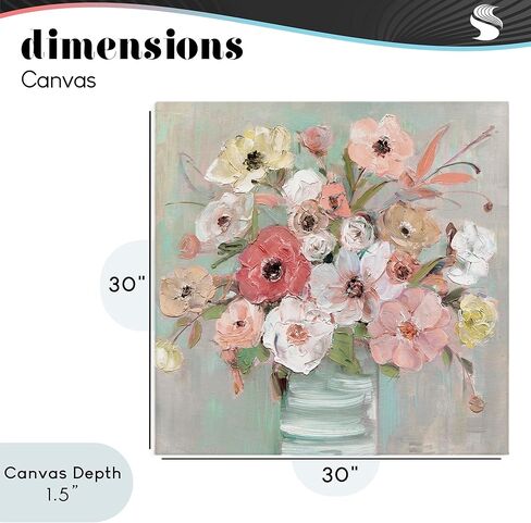 Stupell Industries 'Pastel Garden Peony Bouquet'، لوحة فنية قماشية، 30 × 30 بوصة، سهلة التعليق وقوية، صنع في الولايات المتحدة الأمريكية، بواسطة سالي سواتلاند in Kuwait