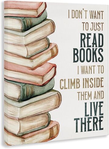Stupell Industries 'Climb Inside Books & Live There'، لوحة فنية قماشية، مقاس 24 × 30 بوصة، سهلة التعليق ومتينة، صُنعت في الولايات المتحدة الأمريكية، بواسطة Kim Allen in Kuwait