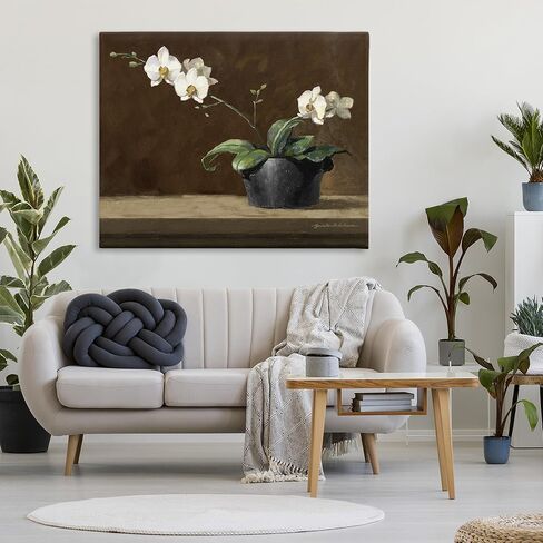 Stupell Industries 'Potted White Orchid on Ledge'، لوحة فنية قماشية، 48 × 36 بوصة، سهلة التعليق وقوية، صنع في الولايات المتحدة الأمريكية، بواسطة Yumiko Ichikawa in Kuwait