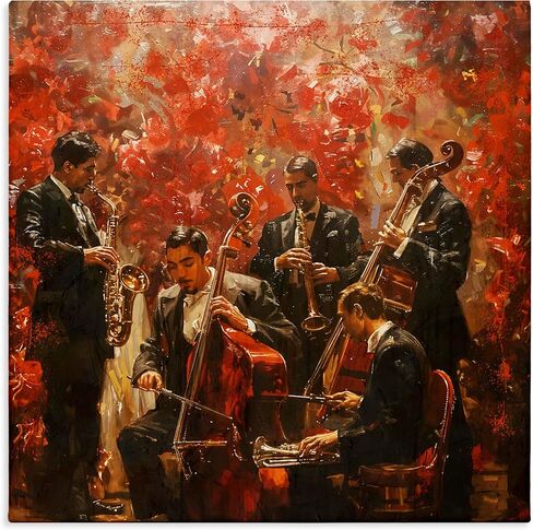 Stupell Industries 'Play More Jazz Performance'، لوحة فنية قماشية، مقاس 17 × 17 بوصة، سهلة التعليق ومتينة، صُنعت في الولايات المتحدة الأمريكية، بواسطة مارتا وايلي in Kuwait