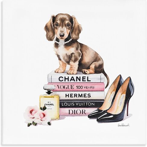 Stupell Industries 'Luxury Fashion Books & Dog', Canvas Art, 30 x 30 Inches, Easy to Hang and Sturdy, Made in USA, by Amanda Greenwood in Saudi Arabia
