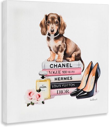 Stupell Industries 'Luxury Fashion Books & Dog', Canvas Art, 30 x 30 Inches, Easy to Hang and Sturdy, Made in USA, by Amanda Greenwood in Saudi Arabia