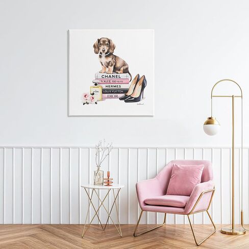 Stupell Industries 'Luxury Fashion Books & Dog', Canvas Art, 30 x 30 Inches, Easy to Hang and Sturdy, Made in USA, by Amanda Greenwood in Saudi Arabia