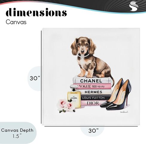 Stupell Industries 'Luxury Fashion Books & Dog', Canvas Art, 30 x 30 Inches, Easy to Hang and Sturdy, Made in USA, by Amanda Greenwood in Saudi Arabia