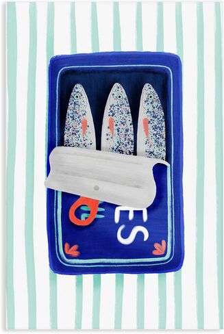 Stupell Industries 'Blue Sardines on Stripes', Canvas Art, 30 x 45 Inches, Easy to Hang and Sturdy, Made in USA, by Metka Hiti in Kuwait