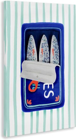 Stupell Industries 'Blue Sardines on Stripes', Canvas Art, 30 x 45 Inches, Easy to Hang and Sturdy, Made in USA, by Metka Hiti in Kuwait