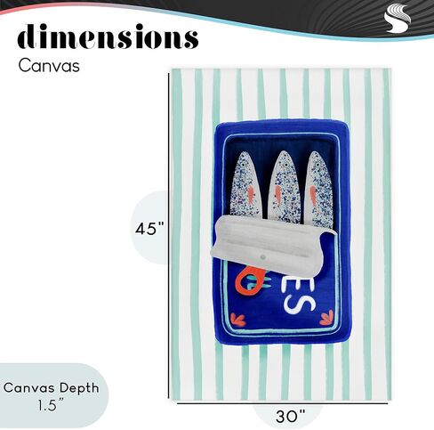 Stupell Industries 'Blue Sardines on Stripes', Canvas Art, 30 x 45 Inches, Easy to Hang and Sturdy, Made in USA, by Metka Hiti in Kuwait