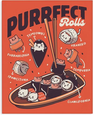 Stupell Industries 'Purrfect Rolls Sushi Cats'، لوحة فنية قماشية، مقاس 16 × 20 بوصة، سهلة التعليق ومتينة، صُنعت في الولايات المتحدة الأمريكية، بواسطة توبي فونسيكا in Kuwait