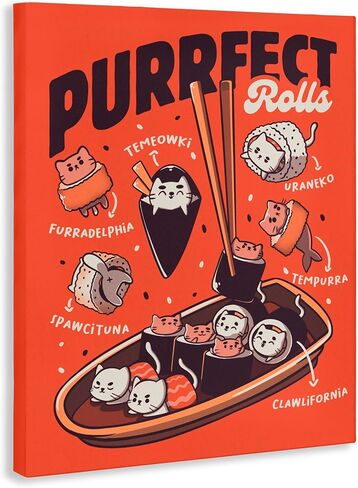 Stupell Industries 'Purrfect Rolls Sushi Cats'، لوحة فنية قماشية، مقاس 16 × 20 بوصة، سهلة التعليق ومتينة، صُنعت في الولايات المتحدة الأمريكية، بواسطة توبي فونسيكا in Kuwait