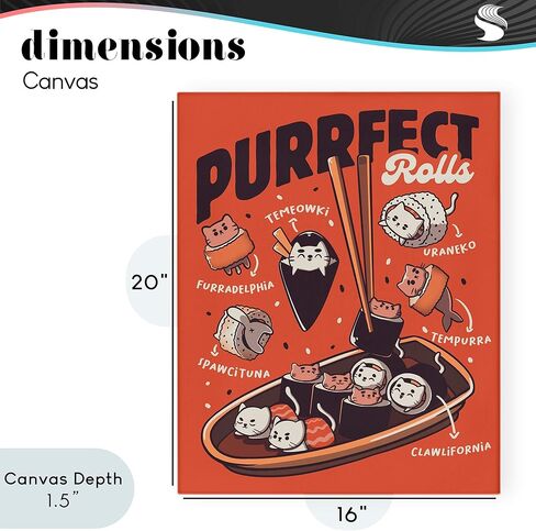 Stupell Industries 'Purrfect Rolls Sushi Cats'، لوحة فنية قماشية، مقاس 16 × 20 بوصة، سهلة التعليق ومتينة، صُنعت في الولايات المتحدة الأمريكية، بواسطة توبي فونسيكا in Kuwait