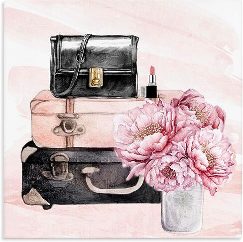 Stupell Industries 'Glam Time Stacked Bag'، لوحة فنية قماشية، مقاس 17 × 17 بوصة، سهلة التعليق ومتينة، صنعت في الولايات المتحدة الأمريكية، بواسطة Kim Allen in Kuwait