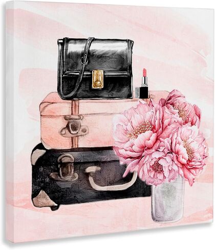 Stupell Industries 'Glam Time Stacked Bag'، لوحة فنية قماشية، مقاس 17 × 17 بوصة، سهلة التعليق ومتينة، صنعت في الولايات المتحدة الأمريكية، بواسطة Kim Allen in Kuwait