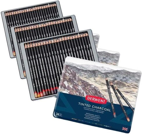 Derwent Tinted Charcoal Pencils, 4mm Core, Metal Tin, 24 Count (2301691) in Saudi Arabia