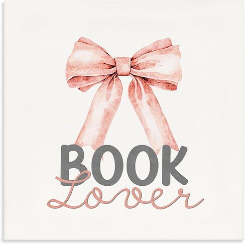 Stupell Industries 'Book Lover Pink Bow'، لوحة فنية من القماش، مقاس 24 × 24 بوصة، سهلة التعليق ومتينة، صُنعت في الولايات المتحدة الأمريكية، بواسطة Kim Allen in Kuwait