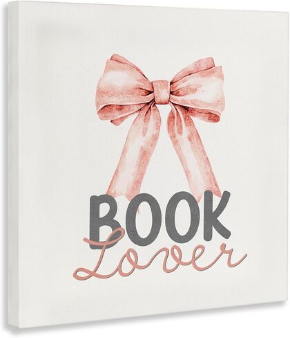 Stupell Industries 'Book Lover Pink Bow'، لوحة فنية من القماش، مقاس 24 × 24 بوصة، سهلة التعليق ومتينة، صُنعت في الولايات المتحدة الأمريكية، بواسطة Kim Allen in Kuwait