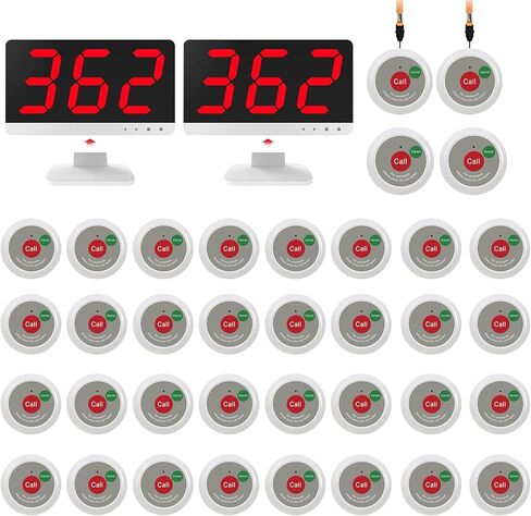 Call Light System for Elderly - Call Bell System with 36 Call Buttons, 1000ft, Patient Alert Button with 2 Displays Receiver, Caregiver Pager Calling System for Nurses Station in Kuwait