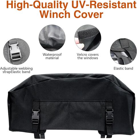 Winch Cover Heavy Duty Waterproof UV Winch Indoor Outdoor Winch Accessories Protective Black Weather Resistant Dust Cover for Electric Winches 8000-13500 Lbs in Kuwait