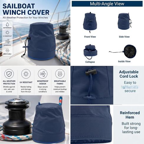 SavvyCraft Sailboat Winch Cover – Marine Waterproof UV Resistant Winch Covers for Sailboat & Yacht Deck Winches, Heavy Duty Polyester Protection with Drawstring, Navy, M – Top Ø 5.3" | Height 7.5" in Kuwait