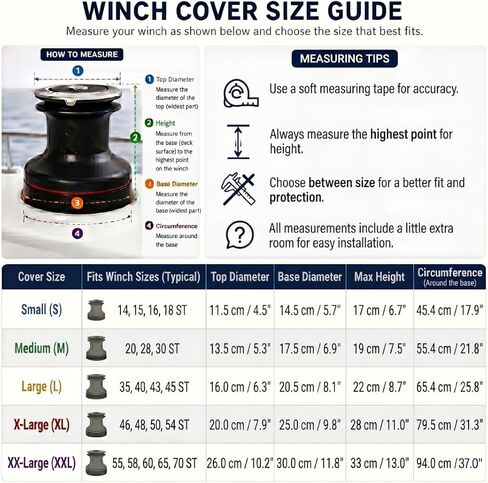 SavvyCraft Sailboat Winch Cover – Marine Waterproof UV Resistant Winch Covers for Sailboat & Yacht Deck Winches, Heavy Duty Polyester Protection with Drawstring, Navy, M – Top Ø 5.3" | Height 7.5" in Kuwait