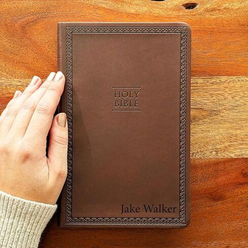 SacredBound Personalized NIV Thinline Bible – Brown LeatherSoft | Engraved Name, Slim <1" Thick, Comfort Print, Easy to Carry Christian Gift (Name Only) in Kuwait
