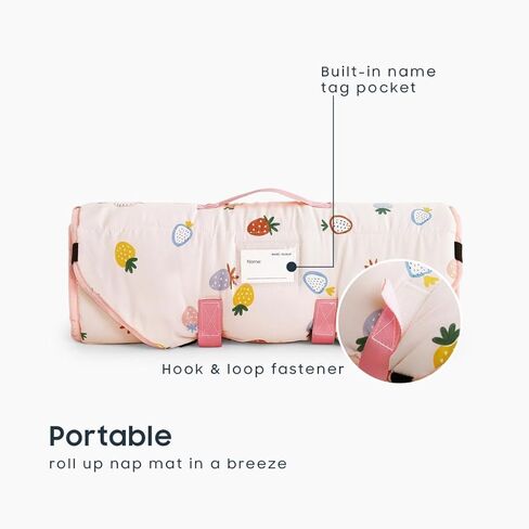 Wake In Cloud - Cot Nap Mat with Pillow and Blanket, for Toddler Kids Boys Girls in Daycare Kindergarten Preschool Pre K with Elastic Corner Straps, Cute Colorful Strawberry, Light Pink in Kuwait