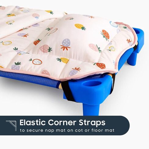 Wake In Cloud - Cot Nap Mat with Pillow and Blanket, for Toddler Kids Boys Girls in Daycare Kindergarten Preschool Pre K with Elastic Corner Straps, Cute Colorful Strawberry, Light Pink in Kuwait