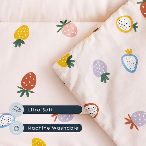 Wake In Cloud - Cot Nap Mat with Pillow and Blanket, for Toddler Kids Boys Girls in Daycare Kindergarten Preschool Pre K with Elastic Corner Straps, Cute Colorful Strawberry, Light Pink in Kuwait
