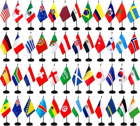TSMD 2026 Soccer World Cup Desk Flags Decorations All 48 Countries Small Mini Office Table Stick Flag with Stand Base,5x8 Inch in Kuwait