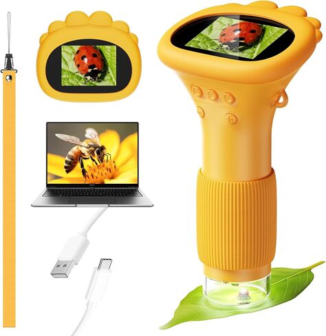 4K 1000X Digital Microscope for Kids with 2.0" IPS Screen, Portable Handheld Toys with 200–1000X Magnification Glass for Kids Age 3-12, STEM Educational Toy Birthday Gifts for Girls Boys(Yellow) in Saudi Arabia