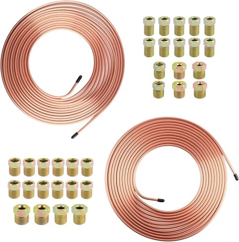 25Ft 1/4" & 3/16" Brake Line Kit,Flexible Brake Line Repair Kit with 32PCS Inverted Tube Nut,Professional Car Brakes Lines Tubing Kits for Maintenance of Braking Systems in Kuwait
