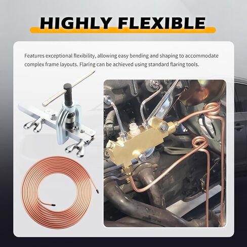 25Ft 1/4" & 3/16" Brake Line Kit,Flexible Brake Line Repair Kit with 32PCS Inverted Tube Nut,Professional Car Brakes Lines Tubing Kits for Maintenance of Braking Systems in Kuwait