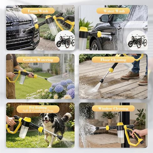 Car Wash Foam Gun for Garden Hose - High Pressure Foam Cannon Car Wash Kit with 3 Spray Modes - Professional Car Wash Hose Sprayer for Cars, Trucks, RVs, Motorcycles & More, Yellow in Kuwait