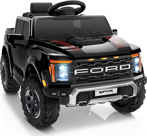 لعبة الركوب الأولى للأطفال المرخصة Ford F-150 Raptor بقوة 12 فولت، ركوب على الشاحنة مع جهاز التحكم عن بعد للوالدين، سيارة كهربائية للأطفال مع تخزين سرير الشاحنة، حزام أمان 3 نقاط، أضواء LED (أسود) in Kuwait