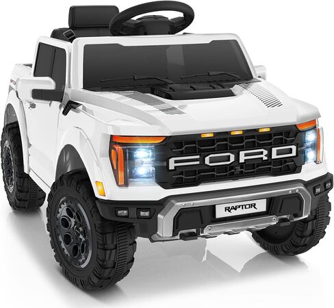لعبة الركوب الأولى للأطفال المرخصة Ford F-150 Raptor بقوة 12 فولت، ركوب على الشاحنة مع جهاز التحكم عن بعد للوالدين، سيارة كهربائية للأطفال مع تخزين سرير الشاحنة، حزام أمان 3 نقاط، أضواء LED (أسود) in Kuwait
