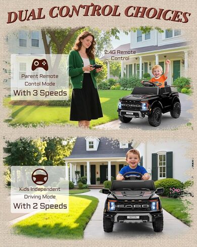لعبة الركوب الأولى للأطفال المرخصة Ford F-150 Raptor بقوة 12 فولت، ركوب على الشاحنة مع جهاز التحكم عن بعد للوالدين، سيارة كهربائية للأطفال مع تخزين سرير الشاحنة، حزام أمان 3 نقاط، أضواء LED (أسود) in Kuwait