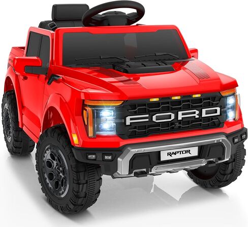 لعبة الركوب الأولى للأطفال المرخصة Ford F-150 Raptor بقوة 12 فولت، ركوب على الشاحنة مع جهاز التحكم عن بعد للوالدين، سيارة كهربائية للأطفال مع تخزين سرير الشاحنة، حزام أمان 3 نقاط، أضواء LED (أسود) in Kuwait
