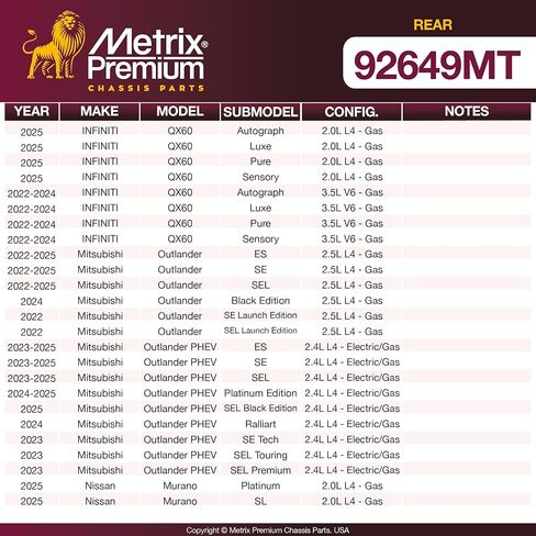 Metrix Premium Chassis Parts - 12.99 inch (330 mm) 2 PC Rear Coated Ventilated Disc Brake Rotor Fits 22-25 INFINITI QX60, Mitsubishi Outlander, 23-25 Outlander PHEV, 2025 Nissan Murano, Pathfinder in Kuwait