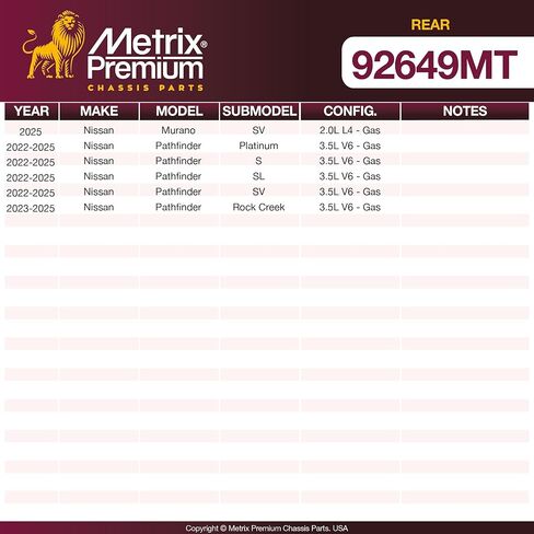 Metrix Premium Chassis Parts - 12.99 inch (330 mm) 2 PC Rear Coated Ventilated Disc Brake Rotor Fits 22-25 INFINITI QX60, Mitsubishi Outlander, 23-25 Outlander PHEV, 2025 Nissan Murano, Pathfinder in Kuwait