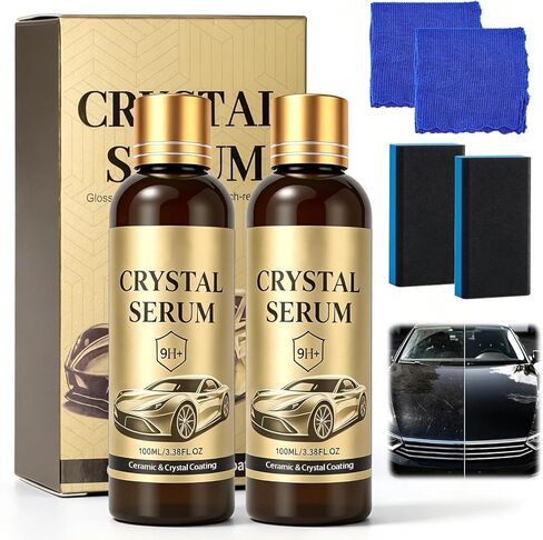 2pcs Crystal Serum for Cars,Ceramic Car Coating Kit - Crystal Serum, 9h Graphene Ceramic Coating,Long Lasting Car Protection, Gloss Hydrophobicty Anti Scratch (100ml in Kuwait