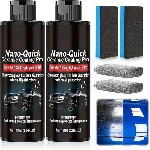 2 PCS Quick Effect Coating Agent, Nano-Quick Ceramic Coating Pro, Revolutionary Nano Spray for Car Detailing for Dust-Proof Glass Effect and Lasting Luster, 3.5 fl.oz in Kuwait