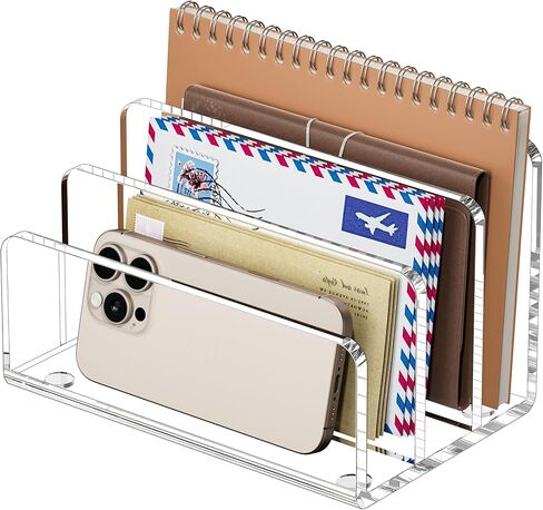 FUCDTEFC Acrylic Mail Holder, Clear Acrylic File Letter Organizer, Vertical Envelope Mail Holder for Desk, Lightweight Countertop Bill Holding Sorter Letter Invoice Stand for Home Office School in Saudi Arabia