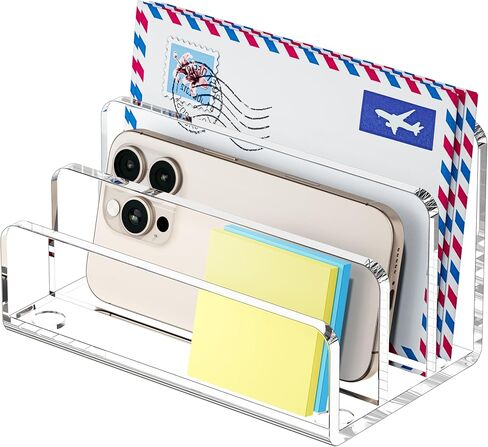 FUCDTEFC Acrylic Mail Holder, Clear Acrylic File Letter Organizer, Vertical Envelope Mail Holder for Desk, Lightweight Countertop Bill Holding Sorter Letter Invoice Stand for Home Office School in Saudi Arabia