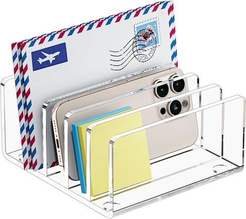 FUCDTEFC Acrylic Mail Holder, Clear Acrylic File Letter Organizer, Vertical Envelope Mail Holder for Desk, Lightweight Countertop Bill Holding Sorter Letter Invoice Stand for Home Office School in Saudi Arabia