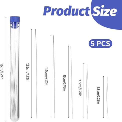 5 Pcs Bead Needle for Jewelry Making, 5 Sizes Seed Big Eye Beads with Needle Bottle, Embroidery Beading Needles for DIY Handmade, Beading Needles for Craft in Kuwait
