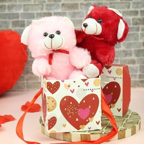 Valentine Gift for Girlfriend Wife Girls Women - Romantic Teddy Bear Card Pendant and Artificial Golden Rose Flower with Box Hamper,Silk in Kuwait